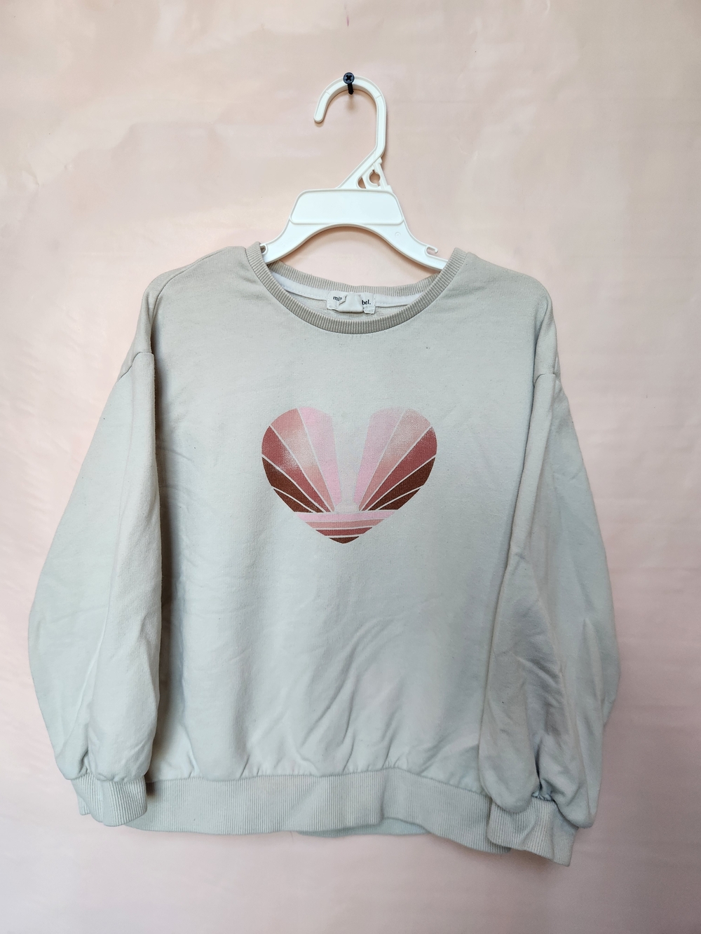 Kids Cream Sweatshirt with Pink Heart Graphic